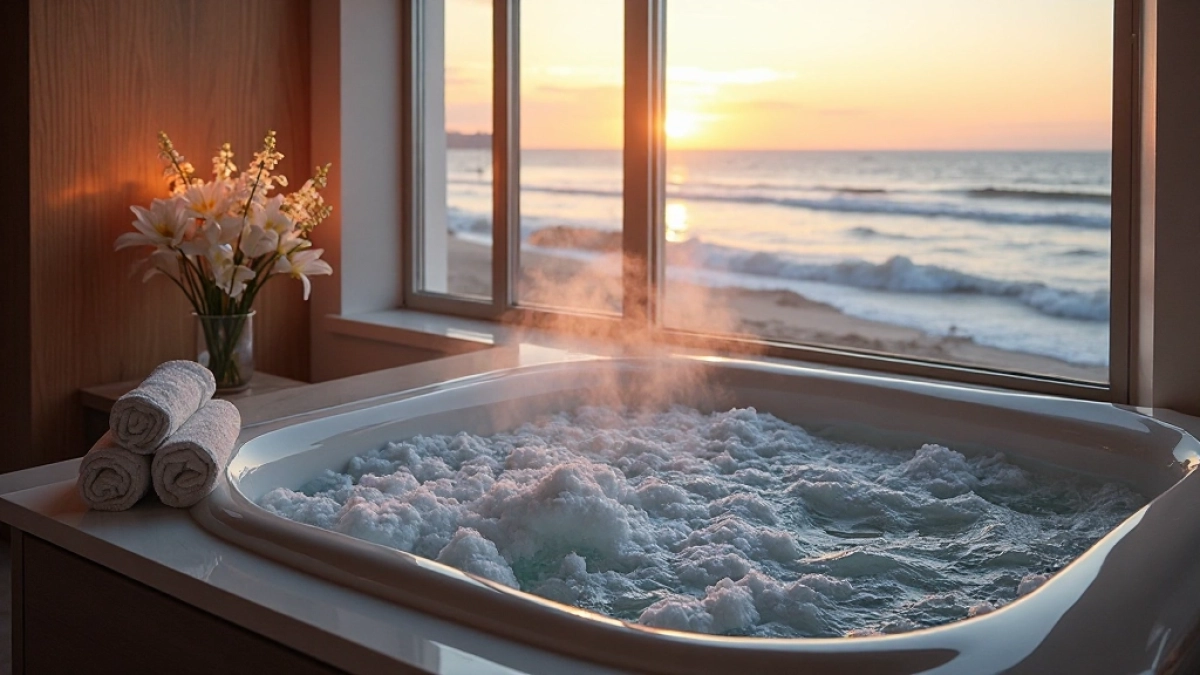 Hotel z jacuzzi w pokoju nad morzem